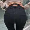 Kot siyah skinny jeans kadınlar seksi 2023 bahar şık elastik tasarım denim bayan kalem pantolon içi boş şık sokak jean kadın yaz