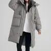 Mulheres zíperes com capuz para baixo casaco bolso engrossar térmico longo casaco botões manga longa casaco causal escritório parkas outono inverno