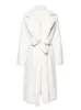 Lautaro invierno largo blanco mullido cálido abrigo de piel sintética de gran tamaño mujeres con capucha solapa fajas sueltas ropa de abrigo de moda coreana 240110