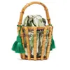 Bolsas femininas artesanais com borla, bolsa de tecido de bambu, costura, balde de embreagem, oco, bali, férias, beachblieberryeyes