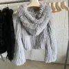 Autunno Inverno Donna Vera Pelliccia di Coniglio Cappotto 100% Giacca di Pelliccia Naturale Allentato Tessuto Manuale Qualità Streetwear Con Cappuccio Flare Maniche 240110