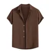 Mens Casual Shirts Spring Summer Solid Color Cotton Loose Lapel Short Sleeve Shirt Tops Chemise Homme Luxe Haute Qualite