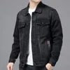 Giacca da uomo in denim nero streetwear primavera autunno vintage casual maniche lunghe top moda colletto rovesciato cappotto allentato 240109