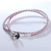 Bangles Pearl Pink Double Leather Bracelet Fits sterling silver Original Charms & Beads For Woman DIY Jewelry Making