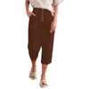 Pantalon femme blanc coton lin cordon de serrage ample jambe large taille haute pantalon avant boutonné poche pantalon femme Capri
