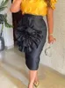 Stylish Women Black Skirt with Big Flower Sequins High Waist Fitted Midi Skirt for Party Club Bodycon Femme Birthday Date Out 240110