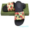 Sandales d'été de styliste pour femmes, sac anti-poussière, chaussures de carte, imprimé Floral fraise, toile coulissante en caoutchouc, fleurs vertes