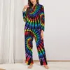 Damesnachtkleding Spiraal Tie Dye Herfst Regenboog Casual Oversized Pyjama Sets Dames Lange mouw Kawaii Home Design Nachtkleding