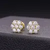 2022 Orecchini a bottone rotondi di alta qualità Fiore di rame all'ingrosso Orecchini placcati in oro 18k Micro inserto Cz Diamond Ice Out Stud