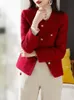 Zoki élégant noël rouge Tweed veste femmes hiver épais chaud doux manteau français Vintage à manches longues conception femme décontracté hauts 240109