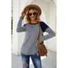 2023 European and American Cross-border Women's Clothing, Amazon Bestseller, Long Sleeved Patchwork Round Neck Casual T-shirt, Loose Top