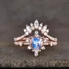 Cluster Ringen 925 Sterling Zilver Natuurlijke Maansteen Verloving Voor Vrouwen Elegent Fijne Zwarte Rutielkwarts Mos Agaat Bruiloft Sieraden