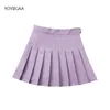 T-Shirt Purple Women Pleated Skirts High Waist Woman Plaid Mini Skirt Preppy Style Casual Female Skirts Sweet Aline Ladies Short Skirt