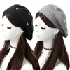 Baretten Wol Strik Parels Kralen Voor Elegante Vrouwen Warme Winter Hoeden Skullies Mutsen Vintage Kasjmier Vrouwelijke Platte Effen Cap