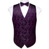 Vests Men Purple Paisley Suit Vests Vneck Silk Waistcoat Formal Vest BowTies Cufflinks Pocket Square Set Male Gift J121 Barry.Wang