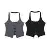 Women's Tanks Women Fashion Bow Hanging Collar Veste Top Vintage Sleeveless Backless All-Match Casual Chic Female Tank Tops Mujer