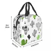 Dinnerware Pattern Cactus Lunch Bag Insulated With Compartments Reusable Tote Handle Portable For Kids Picnic School
