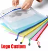 Logo Custom Waterproof Plastic Zipper Paper File Folder Book Pencil Pen Case Bag File document bag A4 A5 Size for office student s1457457