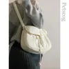 Bolsa de ombro crossbody casual feminina de algodão macio branco grande capacidade bolsa mensageiro estudante 2023 simples senhora moda sacos 240110