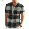 T-shirts pour hommes Chemise Henley pour hommes Chemises à manches courtes d'été Chemises à manches courtes Patchwork Chemise d'impression quotidienne Cardigan décontracté Vintage surdimensionné Hommes VêtementsL240110