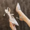 Bling Crystal Talons Hauts Sandales pour Femmes D'été Bout Pointu Strass Talon Mince Pompes Femme Sexy Transparet Maille Chaussures De Fête 240110
