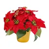 Decorative Flowers Potted Red Poinsettia Christmas Artificial Plant For Tabletop