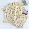 Summer Fresh Flowers shorts pajamas set 100 gauze cotton Japanese sweet short sleeves sleepwear 240109