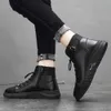 Novo clássico preto tornozelo homem estilo britânico sapatos de couro de alta qualidade para homens moda elástica ao ar livre antiderrapante botas masculinas