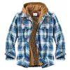 Mode Herbst Winter Herren Jacken Vintage Plaid Print Langarm Hoodie Mäntel Für Männer Casual Lose Drehen-unten Kragen oberbekleidung 240110