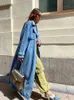 Denim Trench Coats For Women Belt On Waist Slim Jean Ladies Jaqueta Feminina Blue Jacket Woman 240109