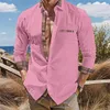 Chemises décontractées pour hommes 2024 Chemise boutonnée Rose Blanc Manches longues Revers Quotidien Vacances Poche Confortable Top Plus Taille S-6XL