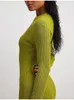 Robe tricotée côtelée verte élégante pour femmes, mode manches longues, pull Slim, automne hiver, fête, Club, Streetwear 240109