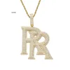 Designer Bijoux Mode Vente Chaude Hip Hop Collier S925 VVS Moissanite Rap Collier double R grande lettre initiale en laiton bijoux fins personnalisé RR pendentif