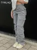 Vintage Cargo Broek Baggy Jean Fashion Jaren '90 Streetwear Zakken Wijde Pijpen Hoge Taille Rechte Y2k Denim Broek Overalls 240109