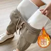 Calças femininas adicionar veludo acolchoado veludo feminino 2024 primavera outono inverno calças de cintura alta solta sweatpants casuais