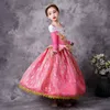 Aurora Cosplay Costume La Belle au Bois Dormant Fille Princesse Robe Enfant Anniversaire Thème Fête À Manches Longues Encolure Élégante Robe De Bal 240109