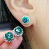 STUD SIDEN 925 STRIBLING Silver Lab Blue Green Moissanite Diamentowe kolczyki dla kobiet Super Blawling Wedding Jewelry Prezenty YQ240110