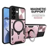 Coque de Protection d'objectif de caméra coulissante, étui magnétique avec anneau de support antichoc pour Samsung S22 S23 FE S24 Ultra A15 A25 A35 A55 A05 A05S A04S A04E A14 A24 A34 A54 A13 A23 A33 A53