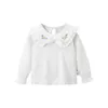 Printemps automne bébé filles hauts coton dentelle col broderie à manches longues enfant en bas âge filles chemises enfants filles chemises de fond 240109