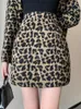 Work Dresses Two Piece Sets Womens Outifits 2024 Autumn Winter Loose Leopard Wool Coat High Waisted Skirt Korean Fashion Clothing