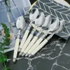 6pcs Laguiole White Silverware Stainless Steel Steak Knives Table Forks Dinner Spoons Dessert Teaspoon Set Mirror Polish Cutlery 240106