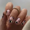 24 pezzi di unghie finte staccabili per manicure su fai da te, quadrati corti, rosa, con glitter, bordo dorato, francese