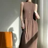 Casual Dresses 2024 Summer Fashion Women's Unique and Elegant Formal Occase Dress Sleeveless Tank Top Long Ice Silk Robe N129