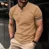 POLO d'été à manches courtes pour hommes, col plat uni, fermeture éclair, couleur unie, t-shirt Shads Slim Business, vêtements pour hommes, 240109