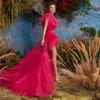 Robes décontractées Arrivée Fuchsia courte robe de tulle de bal avec train détachable une épaule volantée maille haute basse fête formelle personnalisée