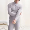 Мужское термобелье, 2 шт./компл., поступление 2024 года, осенне-зимний мужской комплект, однотонный теплый пуловер, топы и брюки, мужская одежда
