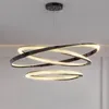 Modern Simple Steel Dimmable Led Chandelier By Remote Control Stair Lustre Circle Pendant Lights Living Room Hanging Luminarias