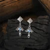 Örhängen 925 Sterling Silver Cross Drop Earrings For Women Original Unik Texture Design Blue Zircon Heart Utsökta smyckespresent