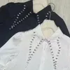 Blusas femininas blingbling diamantes perfuração seda chiffon e camisas para mulher 2024 coreano manga longa preto branco topo blusas