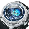 ساعات المعصم forsining Starry Sky Watches Fashion Star Towing Dial Luxury Luxury Automatic Watch for Men Leather Leather Strap